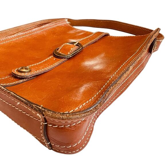 Patricia Nash Heritage Brown Leather Venezia Crossbody Buckle Saddle Bag Pouch - Picture 4 of 9